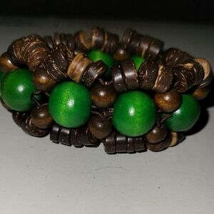 Brown & Green Beaded Stretch Bracelet